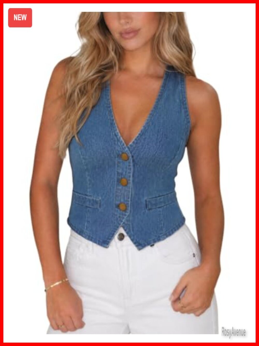 Women's Denim Vest Sleeveless V Neck Jean Top Waistcoat